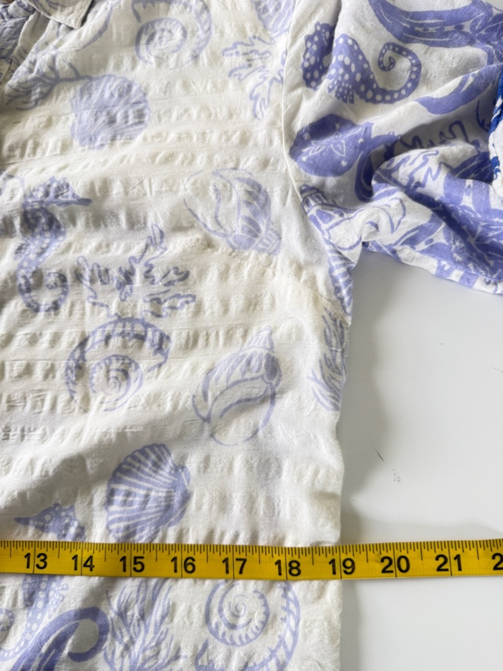By Anthropologie Shell-Print Button Front Dress in White and Light Blue Small - Picture 12 of 13